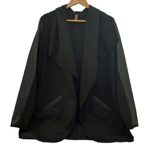 SOLD BNWT Mono B Faux Leather Detail Open Front Waterfall Black Cardigan Jacket